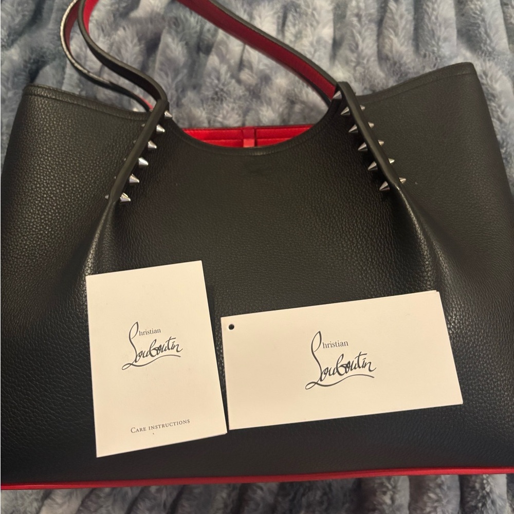 Christian Louboutin Black Leather Tote with Signature Red Trim - Picture 7 of 13